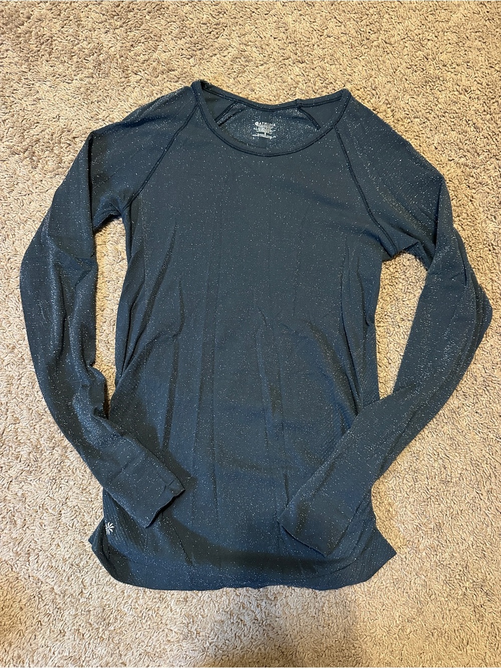Athleta Navy Long-Sleeve Shirt with Subtle Silver Speckle